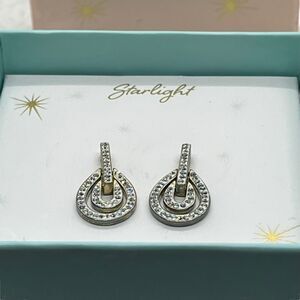 Starlight cubic zirconia fine silver plate pendant teardrop earrings Box Damage